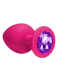 Большая розовая анальная пробка Emotions Cutie Large с фиолетовым кристаллом - 10 см. - Lola Games - купить с доставкой в Тюмени