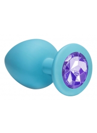 Большая голубая анальная пробка Emotions Cutie Large с фиолетовым кристаллом - 10 см. - Lola Games - купить с доставкой в Тюмени