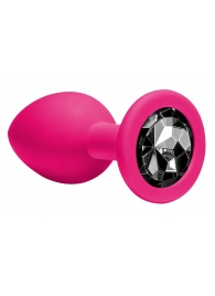 Средняя розовая анальная пробка Emotions Cutie Medium с чёрным кристаллом - 8,5 см. - Lola Games - купить с доставкой в Тюмени