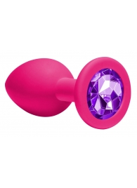 Средняя розовая анальная пробка Emotions Cutie Medium с фиолетовым кристаллом - 8,5 см. - Lola Games - купить с доставкой в Тюмени