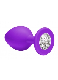 Средняя фиолетовая анальная пробка Emotions Cutie Medium с прозрачным кристаллом - 8,5 см. - Lola Games - купить с доставкой в Тюмени