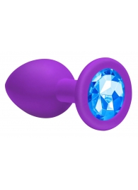 Средняя фиолетовая анальная пробка Emotions Cutie Medium с голубым кристаллом - 8,5 см. - Lola Games - купить с доставкой в Тюмени