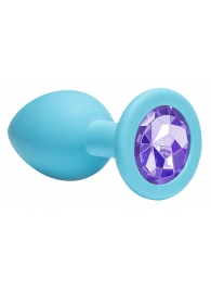 Средняя голубая анальная пробка Emotions Cutie Medium с фиолетовым кристаллом - 8,5 см. - Lola Games - купить с доставкой в Тюмени