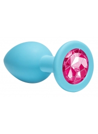 Средняя голубая анальная пробка Emotions Cutie Medium с розовым кристаллом - 8,5 см. - Lola Games - купить с доставкой в Тюмени