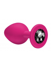 Малая розовая анальная пробка Emotions Cutie Small с чёрным кристаллом - 7,5 см. - Lola Games - купить с доставкой в Тюмени