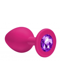 Малая розовая анальная пробка Emotions Cutie Small с фиолетовым кристаллом - 7,5 см. - Lola Games - купить с доставкой в Тюмени