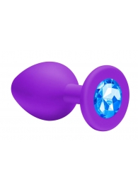 Малая фиолетовая анальная пробка Emotions Cutie Small с голубым кристаллом - 7,5 см. - Lola Games - купить с доставкой в Тюмени
