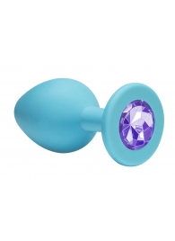 Малая голубая анальная пробка Emotions Cutie Small с фиолетовым кристаллом - 7,5 см. - Lola Games - купить с доставкой в Тюмени