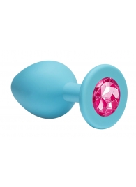 Малая голубая анальная пробка Emotions Cutie Small с розовым кристаллом - 7,5 см. - Lola Games - купить с доставкой в Тюмени