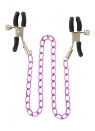 Зажимы для сосков Nipple Chain Metal на фиолетовой цепочке - Toy Joy - купить с доставкой в Тюмени