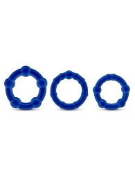Набор из 3 синих эрекционных колец Stay Hard Beaded Cockrings - Blush Novelties - в Тюмени купить с доставкой