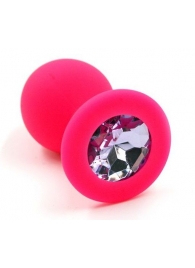 Розовая силиконовая анальная пробка с розовым кристаллом - 7 см. - Kanikule - купить с доставкой в Тюмени