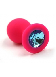 Розовая силиконовая анальная пробка с голубым кристаллом - 7 см. - Kanikule - купить с доставкой в Тюмени