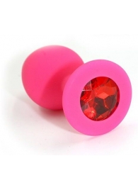 Розовая силиконовая анальная пробка с красным кристаллом - 7 см. - Kanikule - купить с доставкой в Тюмени