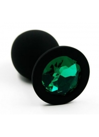 Чёрная силиконовая анальная пробка с изумрудным кристаллом - 7 см. - Kanikule - купить с доставкой #SOTBIT_REGIONS_UF_V_REGION_NAME#