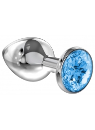 Большая серебристая анальная пробка Diamond Light blue Sparkle Large с голубым кристаллом - 8 см. - Lola Games - купить с доставкой в Тюмени