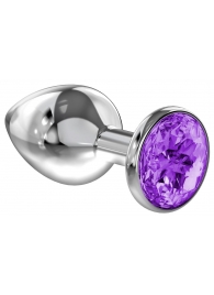 Большая серебристая анальная пробка Diamond Purple Sparkle Large с фиолетовым кристаллом - 8 см. - Lola Games - купить с доставкой в Тюмени