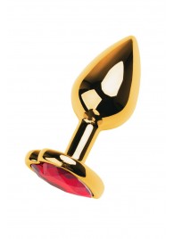 Золотистая анальная пробка с кристаллом-сердцем - 7,5 см. - ToyFa - купить с доставкой в Тюмени