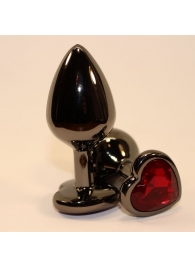 Чёрная пробка с красным сердцем-кристаллом - 7 см. - 4sexdreaM - купить с доставкой в Тюмени