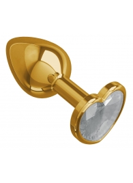 Золотистая анальная втулка с прозрачным кристаллом-сердцем - 7 см. - Джага-Джага - купить с доставкой в Тюмени