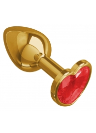Золотистая анальная втулка с красным кристаллом-сердцем - 7 см. - Джага-Джага - купить с доставкой в Тюмени