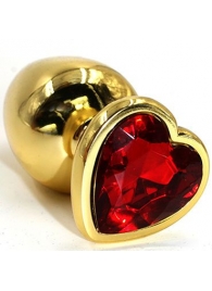 Золотистая анальная втулка с красным кристаллом-сердцем - 7 см. - Джага-Джага - купить с доставкой в Тюмени