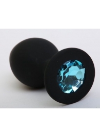 Чёрная анальная втулка с голубым кристаллом - 7,3 см. - Джага-Джага - купить с доставкой в Тюмени
