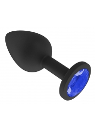 Чёрная анальная втулка с синим кристаллом - 7,3 см. - Джага-Джага - купить с доставкой в Тюмени