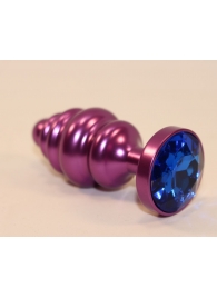 Фиолетовая рифленая пробка с синим кристаллом - 7,3 см. - 4sexdreaM - купить с доставкой в Тюмени