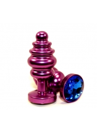 Фиолетовая рифленая пробка с синим кристаллом - 7,3 см. - 4sexdreaM - купить с доставкой в Тюмени