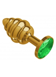 Золотистая пробка с рёбрышками и зеленым кристаллом - 7 см. - Джага-Джага - купить с доставкой в Тюмени