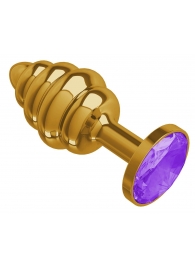 Золотистая пробка с рёбрышками и фиолетовым кристаллом - 7 см. - Джага-Джага - купить с доставкой в Тюмени