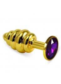 Золотистая пробка с рёбрышками и фиолетовым кристаллом - 7 см. - Джага-Джага - купить с доставкой в Тюмени