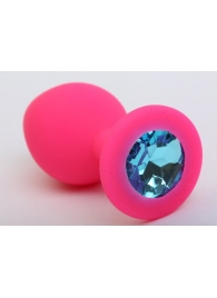Розовая анальная втулка с голубым кристаллом - 7,3 см. - Джага-Джага - купить с доставкой в Тюмени