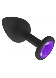 Чёрная анальная втулка с фиолетовым кристаллом - 7,3 см. - Джага-Джага - купить с доставкой в Тюмени