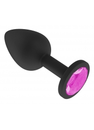 Чёрная анальная втулка с розовым кристаллом - 7,3 см. - Джага-Джага - купить с доставкой в Тюмени