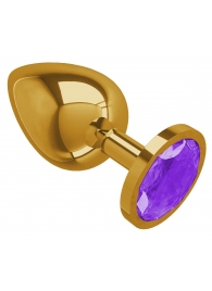 Золотистая большая анальная пробка с фиолетовым кристаллом - 9,5 см. - Джага-Джага - купить с доставкой в Тюмени