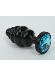 Черная фигурная анальная пробка с голубым кристаллом - 8,2 см. - 4sexdreaM - купить с доставкой в Тюмени
