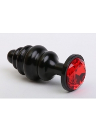 Черная фигурная анальная пробка с красным кристаллом - 8,2 см. - 4sexdreaM - купить с доставкой в Тюмени