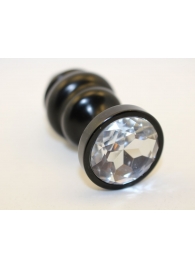 Черная фигурная анальная пробка с прозрачным кристаллом - 8,2 см. - 4sexdreaM - купить с доставкой в Тюмени