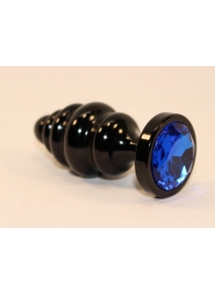 Черная фигурная анальная пробка с синим кристаллом - 8,2 см. - 4sexdreaM - купить с доставкой в Тюмени