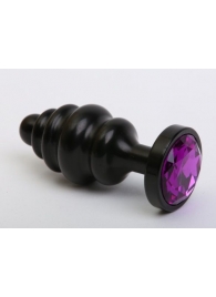 Черная фигурная анальная пробка с фиолетовым кристаллом - 8,2 см. - 4sexdreaM - купить с доставкой в Тюмени