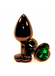 Черная коническая анальная пробка с зеленым кристаллом-сердечком - 8 см. - 4sexdreaM - купить с доставкой в Тюмени