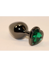Черная коническая анальная пробка с зеленым кристаллом-сердечком - 8 см. - 4sexdreaM - купить с доставкой в Тюмени