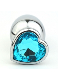 Серебристая анальная пробка с голубым кристаллом-сердечком - 8 см. - 4sexdreaM - купить с доставкой в Тюмени