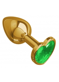 Золотистая анальная втулка с зеленым кристаллом-сердцем - 7 см. - Джага-Джага - купить с доставкой в Тюмени