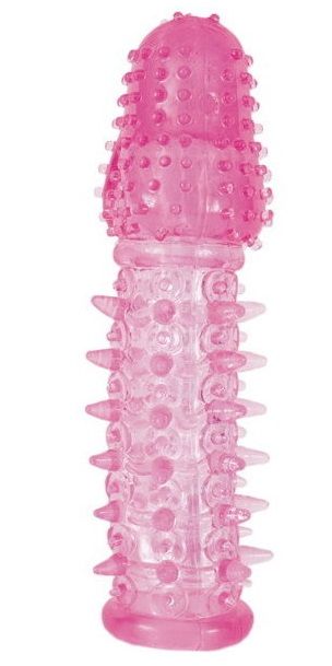 Закрытая насадка розового цвета с шипами и точками - 13,5 см. - Toyfa Basic - в Тюмени купить с доставкой