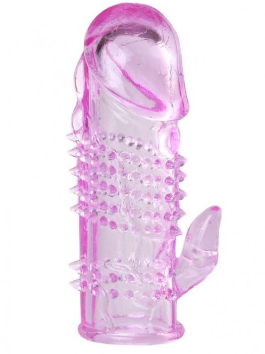 Розовая  гелевая насадка с клиторальным отростком - 13,5 см. - Toyfa Basic - в Тюмени купить с доставкой