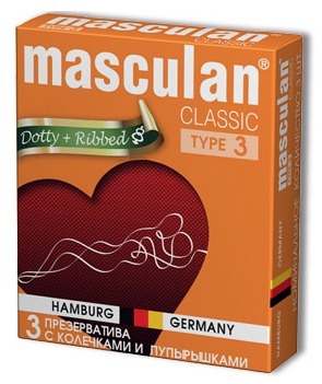 Розовые презервативы Masculan Classic Dotty+Ribbed с колечками и пупырышками - 3 шт. - Masculan - купить с доставкой в Тюмени