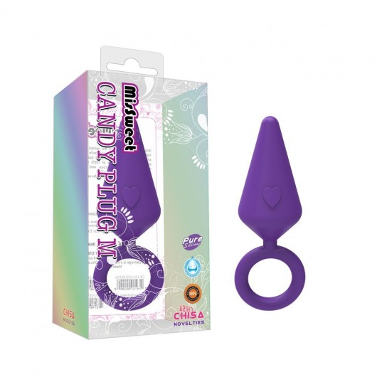 Фиолетовая конусовидная анальная пробка с колечком-ограничителем - 6,5 см. - Chisa